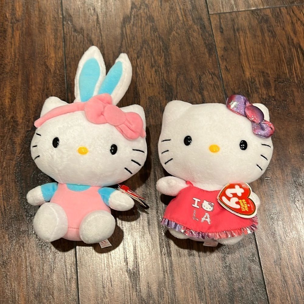 Ty Beanie Baby-HELLO KITTY I LOVE NY 6" Stuffed Plush NWT Mint and Easter bunny